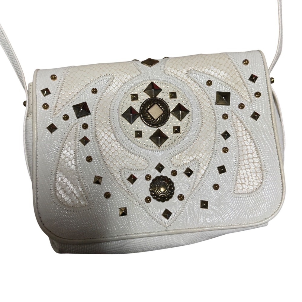 Vintage Sharif White Studded Crossbody Bag Made in USA Boho